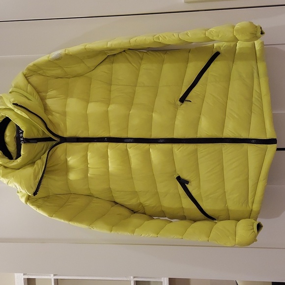 DKNY Bright Yellow Large Double Effect Down Hooded Jacket - Picture 3 of 6